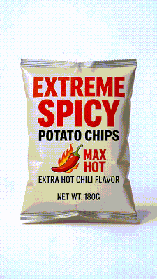 Wan 2.6 output of spicy chip bag showing clean product lighting and text consistency.