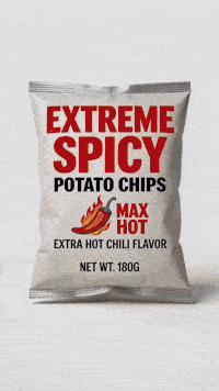 MindVideo 3.0 generated video frame featuring a clean studio product shot of spicy chips.